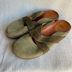 Olive Green Leather & Suede Slip-On Shoes